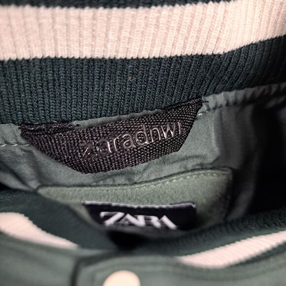 Zara DNWR Varsity Bomber Jacket Mens L Green White Embroidered Snap Up Panda - Picture 8 of 14